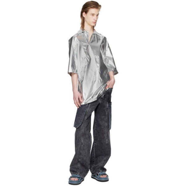 T/SEHNE Silver Asymmetric Slash Shirt 241612M192005