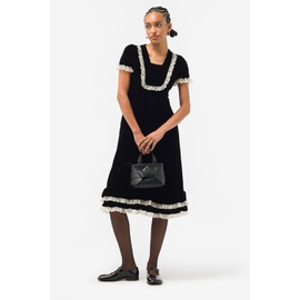 Tanner Fletcher Ruby Crochet Trim Velvet Dress in Black TFFW230015-1