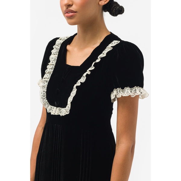  Tanner Fletcher Ruby Crochet Trim Velvet Dress in Black TFFW230015-1