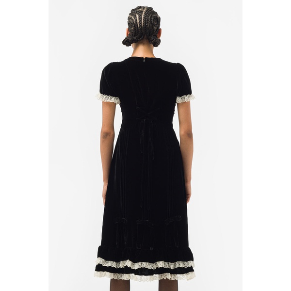  Tanner Fletcher Ruby Crochet Trim Velvet Dress in Black TFFW230015-1
