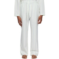 테클라 Tekla White & Blue Drawstring Pyjama Pants 242482M218026