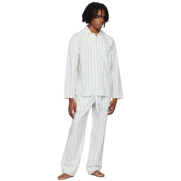  테클라 Tekla White & Blue Drawstring Pyjama Pants 242482M218026