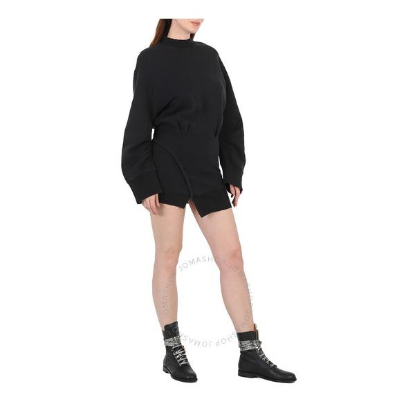  더 아티코 The Attico Long-Sleeve Ivory Mini Dress In Black 231WCA162-BLACK