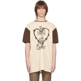 The World Is Your Oyster Beige & Brown Thorny Heart T-Shirt 231865M213004