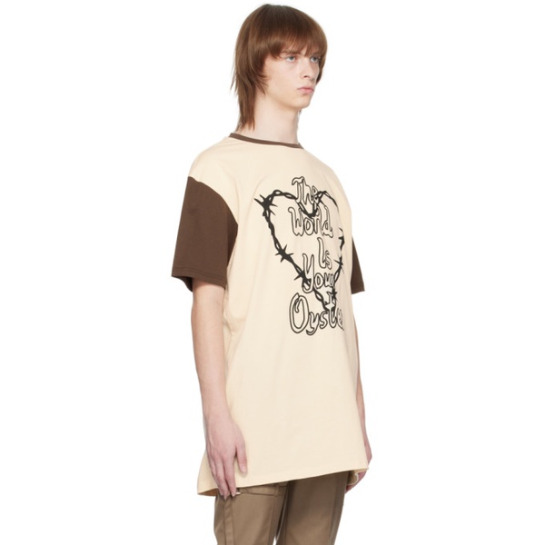  The World Is Your Oyster Beige & Brown Thorny Heart T-Shirt 231865M213004
