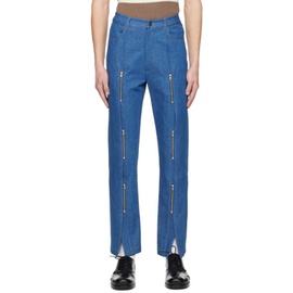 The World Is Your Oyster Blue Zip Jeans 231865M186000