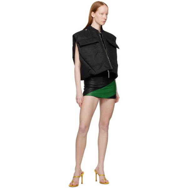  테오필리오 Theophilio SSENSE Exclusive Black & Green Paneled Leather Miniskirt 222942F090001