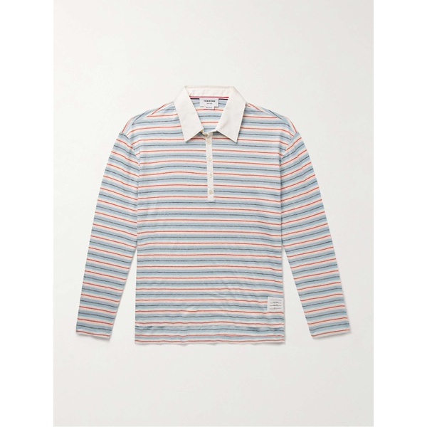 톰브라운 톰브라운 THOM BROWNE Cotton-Blend Poplin Trimmed Striped Stretch-Linen Jersey Polo Shirt 1647597323594186