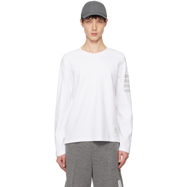 톰브라운 톰브라운 Thom Browne White 4-Bar Stripe Long Sleeve T-Shirt 241381M213007