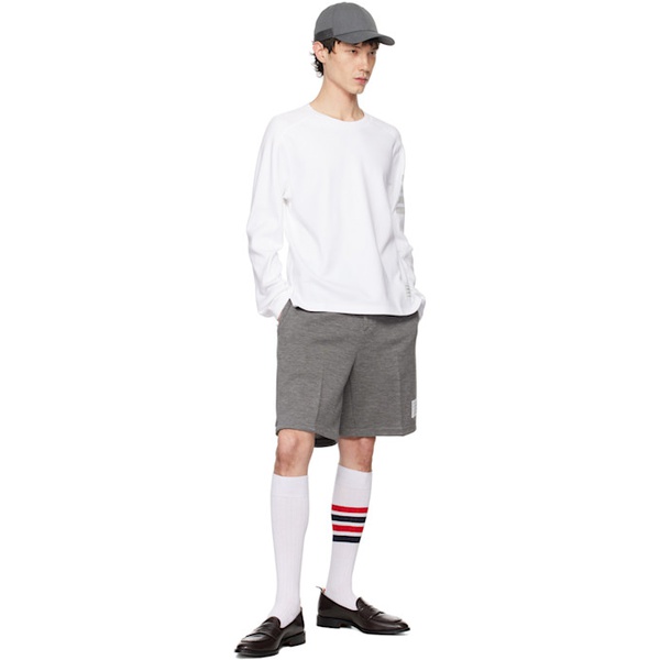 톰브라운 톰브라운 Thom Browne White 4-Bar Stripe Long Sleeve T-Shirt 241381M213007