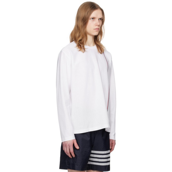 톰브라운 톰브라운 Thom Browne White Striped Long Sleeve T-Shirt 241381M213026