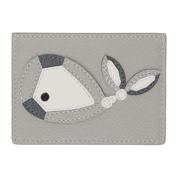 톰브라운 톰브라운 Thom Browne Gray Whale-Applique Pebbled Card Holder 241381F037000