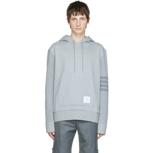 톰브라운 톰브라운 Thom Browne Gray Loopback 4-Bar Hoodie 222381M202002