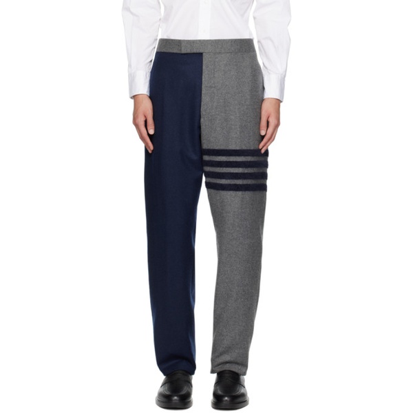 톰브라운 톰브라운 Thom Browne Gray & Navy 4-Bar Trousers 222381M191010