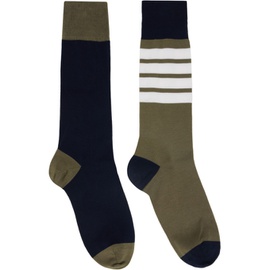 톰브라운 Thom Browne Khaki & Navy Funmix Cotton 4-Bar Socks 242381F076005
