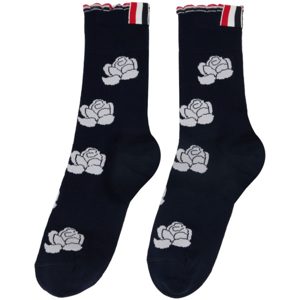 톰브라운 톰브라운 Thom Browne Navy Cotton Rose Ankle Socks 242381F076007
