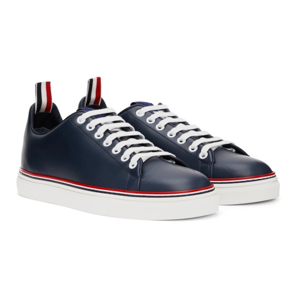 톰브라운 톰브라운 Thom Browne Navy Calfskin Tennis Sneakers 222381M237004