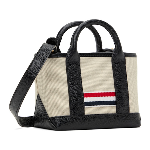 톰브라운 톰브라운 Thom Browne Black & Beige Cotton Canvas Mini Tool Tote 242381F049000