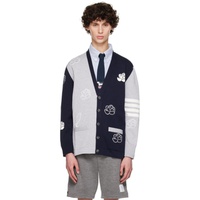 톰브라운 Thom Browne Navy & Gray Funmix 4-Bar Rose & Raven Cardigan 242381M200015