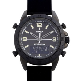 Timex MEN'S EXP에디트 EDITION Pioneer Chronograph Silicone Black Dial Watch TW4B17000