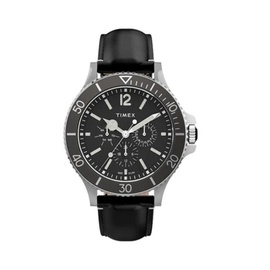 Timex MEN'S City Harborside Leather Black Dial Watch TW2U12900