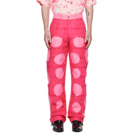 Tokyo James Pink Lace Cutout Trousers 231314M191033