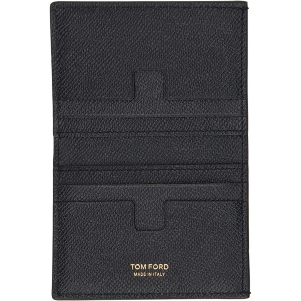 톰포드 톰포드 TOM FORD Black Small Grain Leather Folding Card Holder 241076M163003