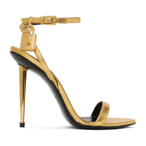 톰포드 톰포드 TOM FORD Gold Padlock Pointy Naked Heeled Sandals 241076F125003