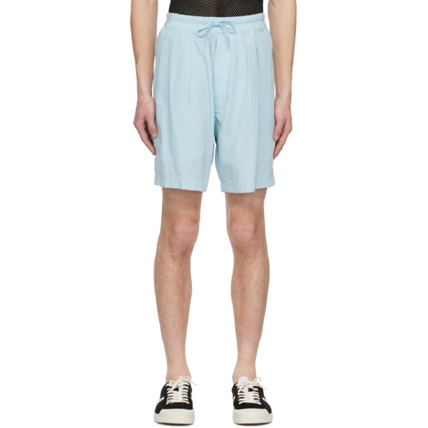 톰포드 톰포드 TOM FORD Blue Pleated Shorts 231076M193015