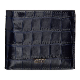 톰포드 TOM FORD Blue Glossy Printed Croc Bifold Wallet 242076M164000