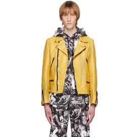 언더커버 UNDERCOVER Yellow Zip-Up Leather Jacket 231414M181000