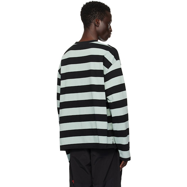  Uniform Bridge Green & Black Striped Long Sleeve T-Shirt 242155M213001