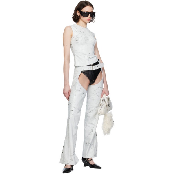  VAQUERA White Distressed Leather Pants 241999F084000