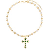 VEERT Gold & White The Green Cross Freshwater Pearl Necklace 241999M145000