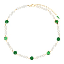VEERT White & Gold Green Onyx Freshwater Pearl Necklace 241999M145002