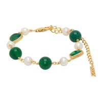 VEERT Gold & Green Onyx Freshwater Pearl Bracelet 241999M142003