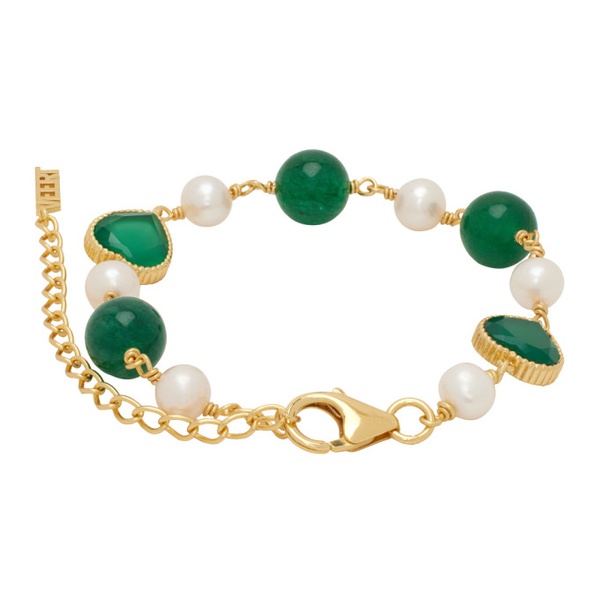  VEERT Gold & Green Onyx Freshwater Pearl Bracelet 241999M142003