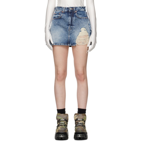  베트멍 VETEMENTS Blue Ripped Miniskirt 231669F090001