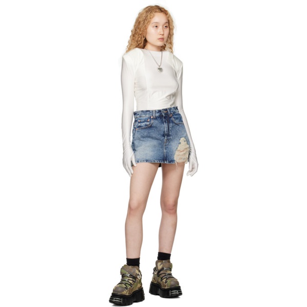  베트멍 VETEMENTS Blue Ripped Miniskirt 231669F090001