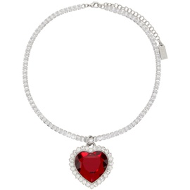 베트멍 VETEMENTS Silver & Red Crystal Heart Necklace 222669F023001