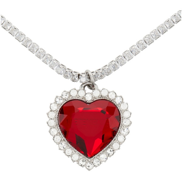  베트멍 VETEMENTS Silver & Red Crystal Heart Necklace 222669F023001