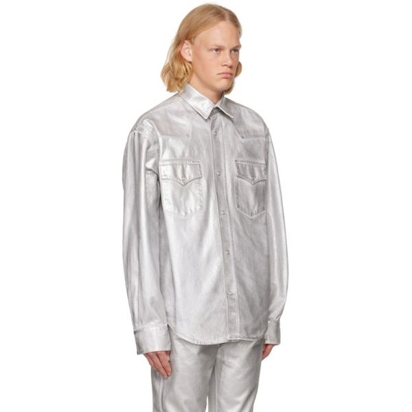  VTMNTS Silver Metallic Denim Shirt 222254M192016