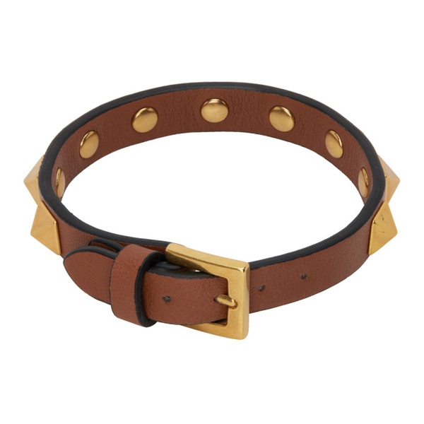  발렌티노 Valentino Garavani Brown Leather Rockstud Bracelet 231807M142015