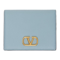 발렌티노 Valentino Garavani Blue Compact VLogo Signature Grainy Calfskin Wallet 242807F040000