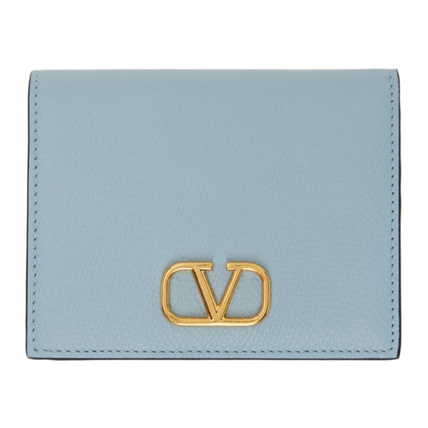  발렌티노 Valentino Garavani Blue Compact VLogo Signature Grainy Calfskin Wallet 242807F040000