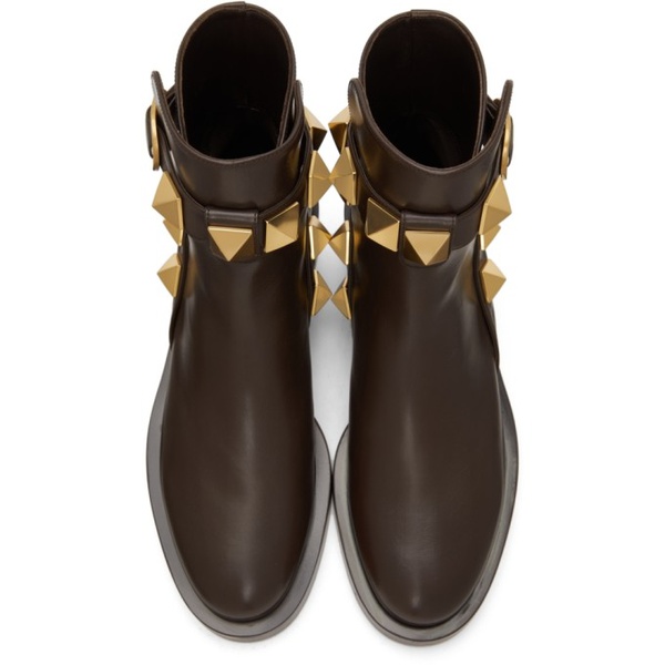  발렌티노 Valentino Garavani Leather Roman Stud Ankle Boots 212807F113034