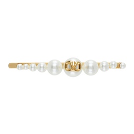 발렌티노 Valentino Garavani Gold & White VLogo Signature Metal Pearl Hair Clip 242807F018001