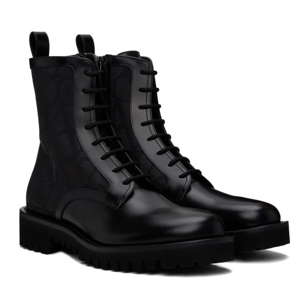  발렌티노 Valentino Garavani Black Toile Iconographe Combat Boots 242807M255000