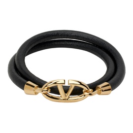 발렌티노 Valentino Garavani Black & Gold Double Leather Bracelet 242807M142007