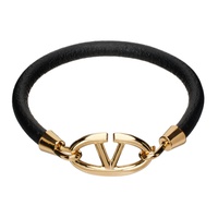 발렌티노 Valentino Garavani Black & Gold Leather Bracelet 242807M142010